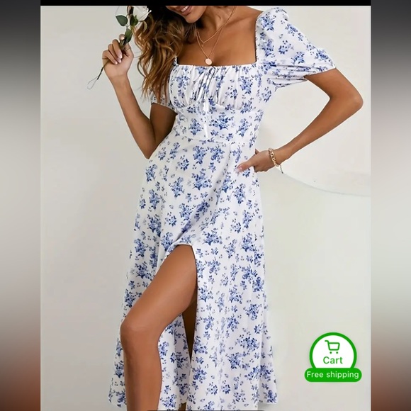 Temu full length floral blue dress (M/6) - Picture 1 of 4